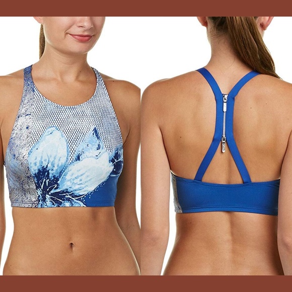NWT Carmen Marc Valvo | High Neck Pattern Bikini Top in Blue [SZ XS ]‎ - Picture 1 of 8